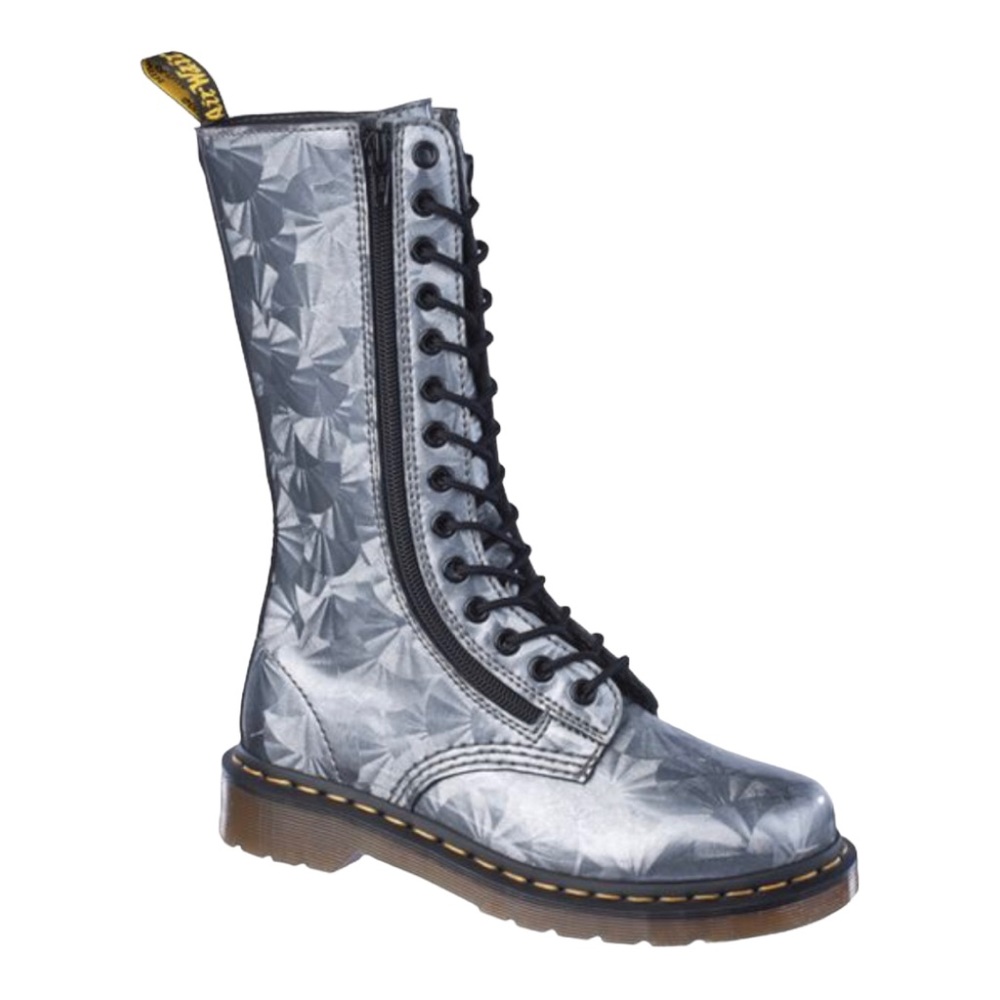 DR MARTENS 9733 Silver Jewel 💎 Rare 14-Eyelet Double Zip Mid-Calf Boots - Mint